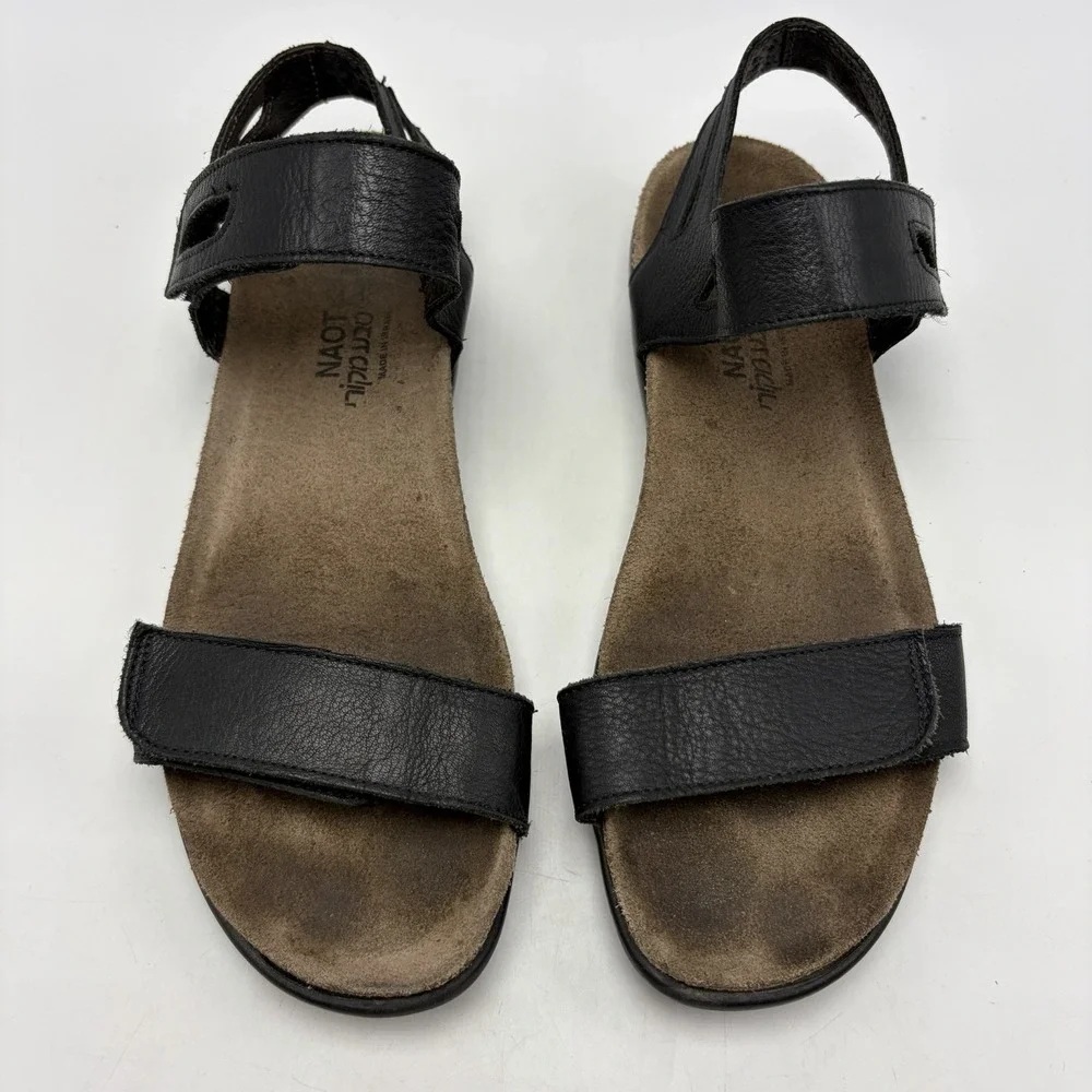 Naot Courtney Classic Flat Sandal Womens 7.5 Soft Black Leather EU 38 Read